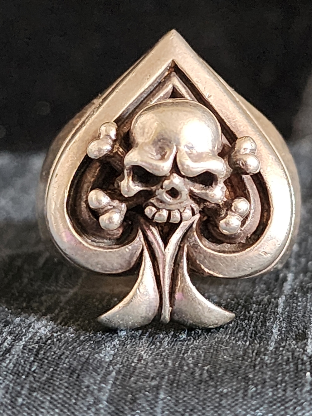 Ace Of Spades Sterling Silver Skull Ring Biker Goth Gambler Band Poker